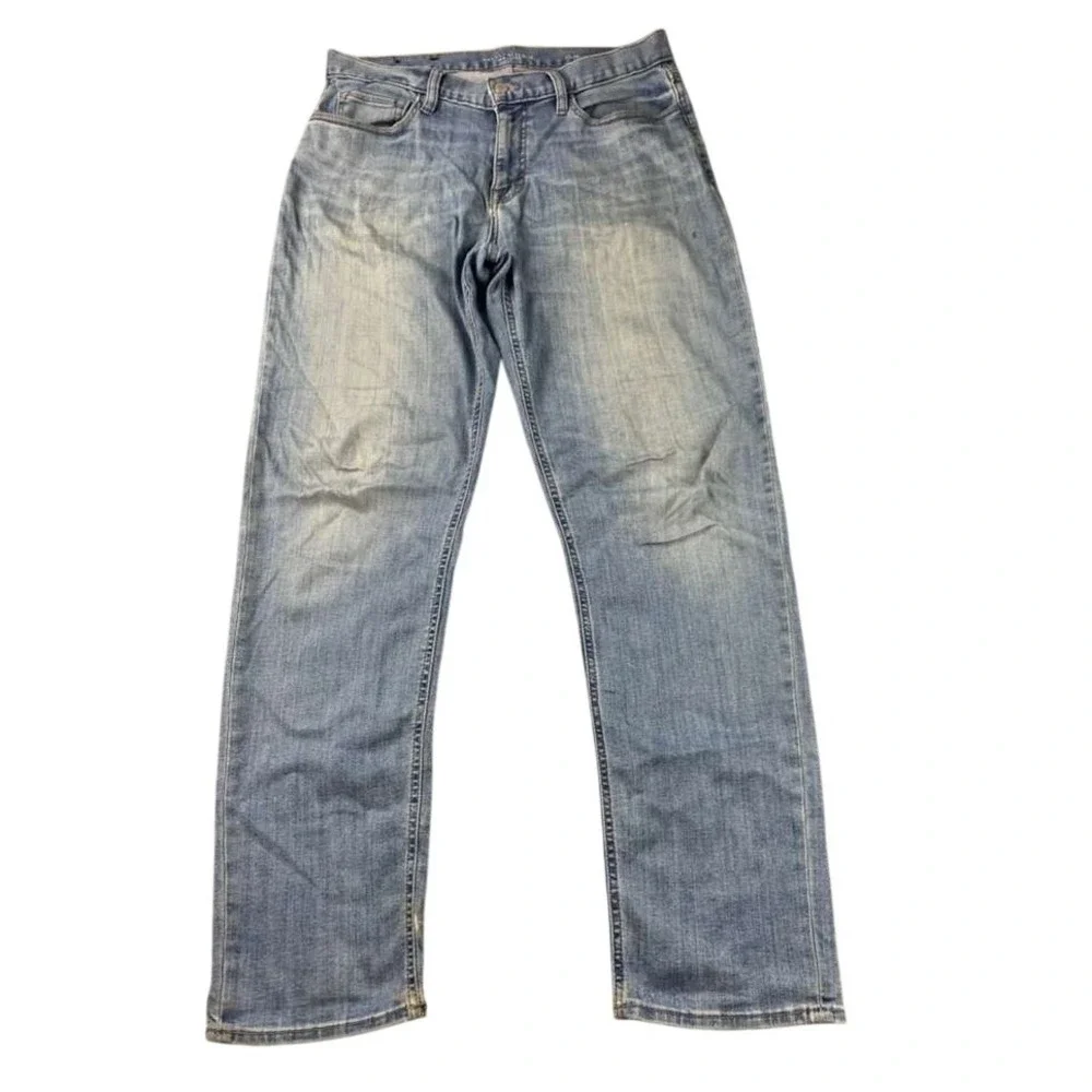 Banana Republic Jeans Traveler Straight Men Size 32x34 Blue Denim Washed‎ Cotton